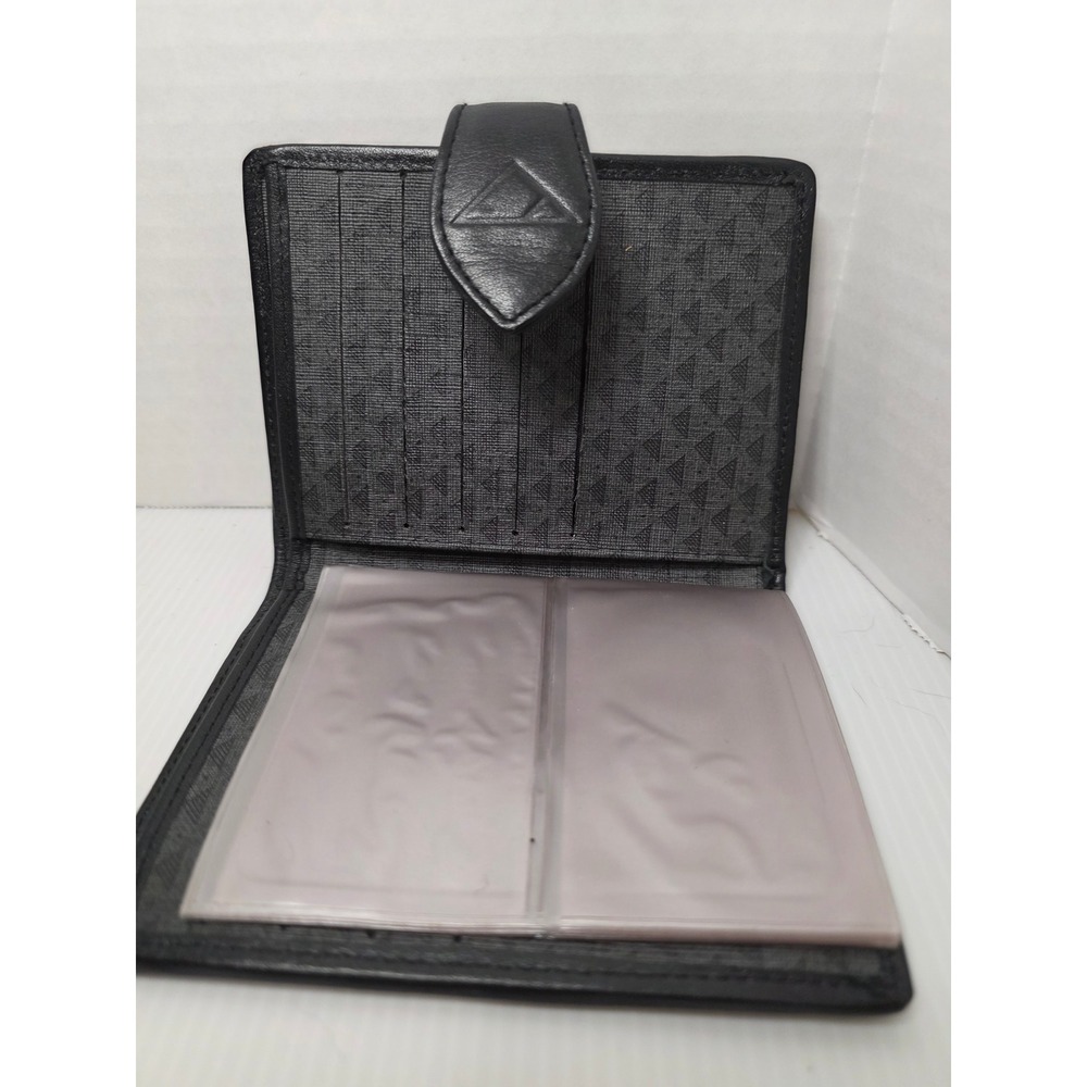 Vintage 90s Triangle Pattern Checkbook Wallet Kiss Lock Coin Purse Black - Picture 5 of 10